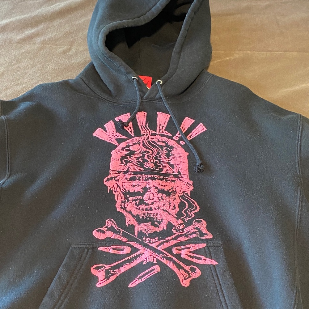 Woman’s large Psycho Wheels black pullover hoodie.